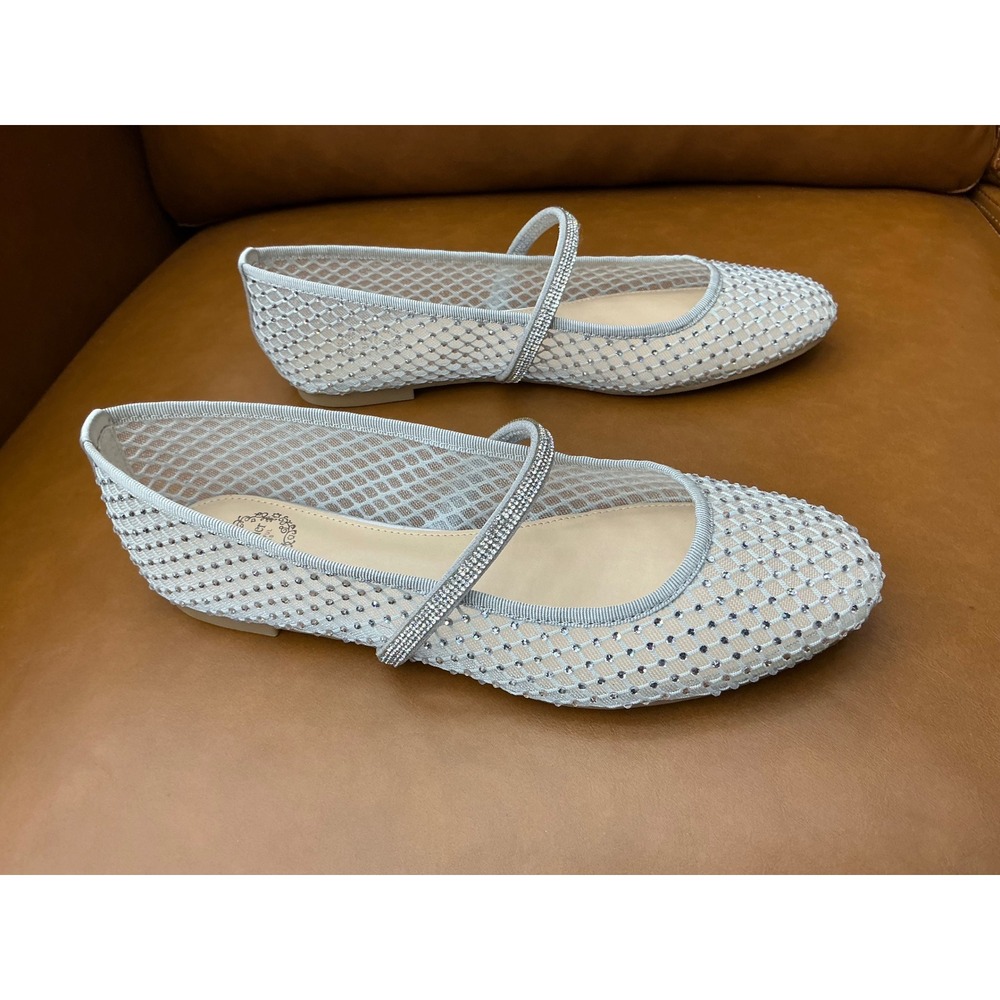I. Miller Polley Mary Jane Flat Womens 7 Silver Rhinestone Mesh Z0682